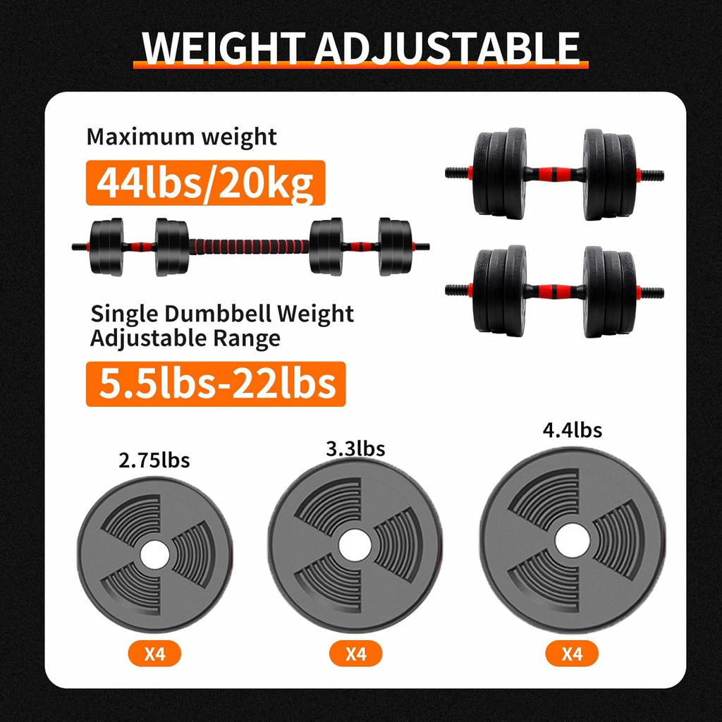 NONED Adjustable Dumbbell to Barbell Set With Anti Slip Grip