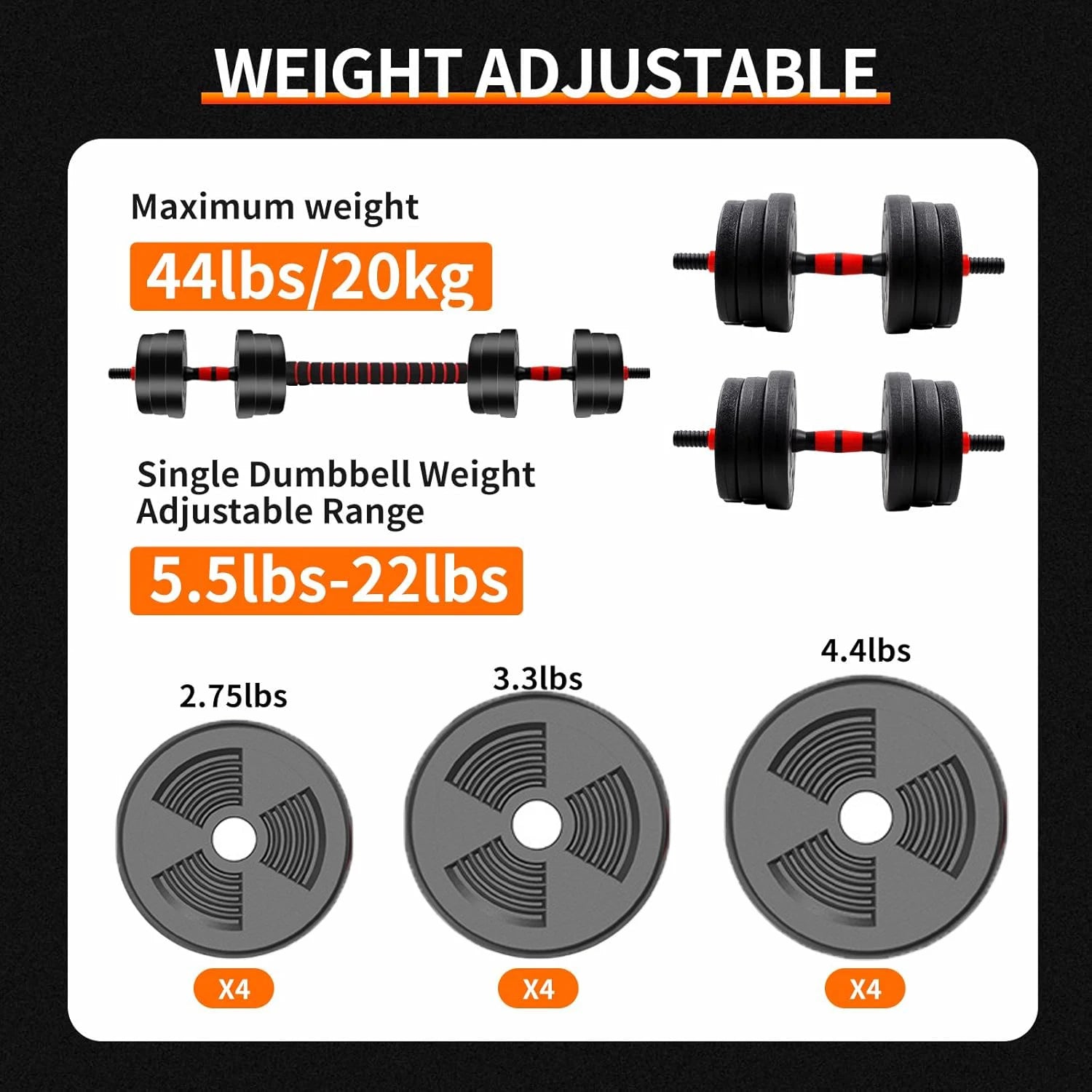 NONED Adjustable Dumbbell to Barbell Set With Anti Slip Grip