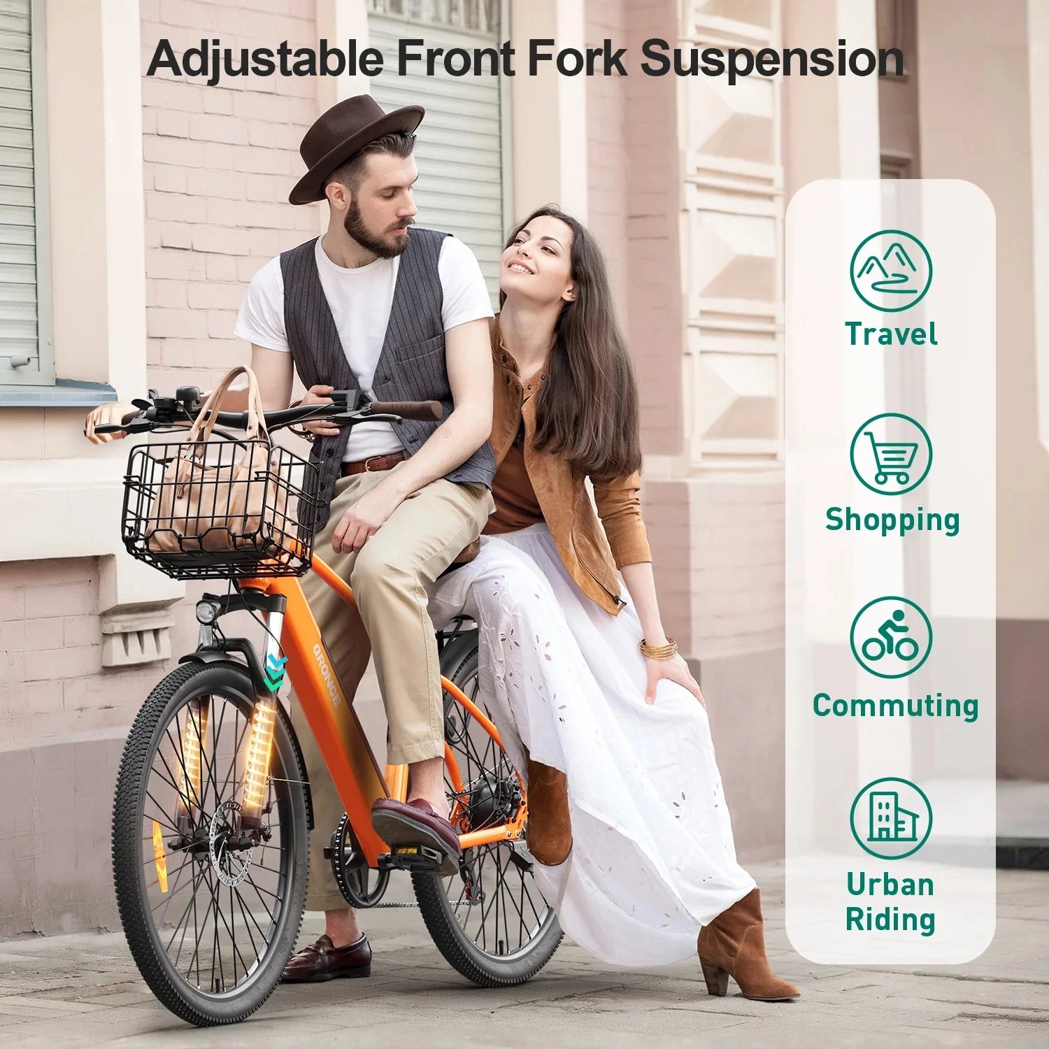 QRONGE 1000W Peak Electric Bike, 70 Mile Range, 7 Speed