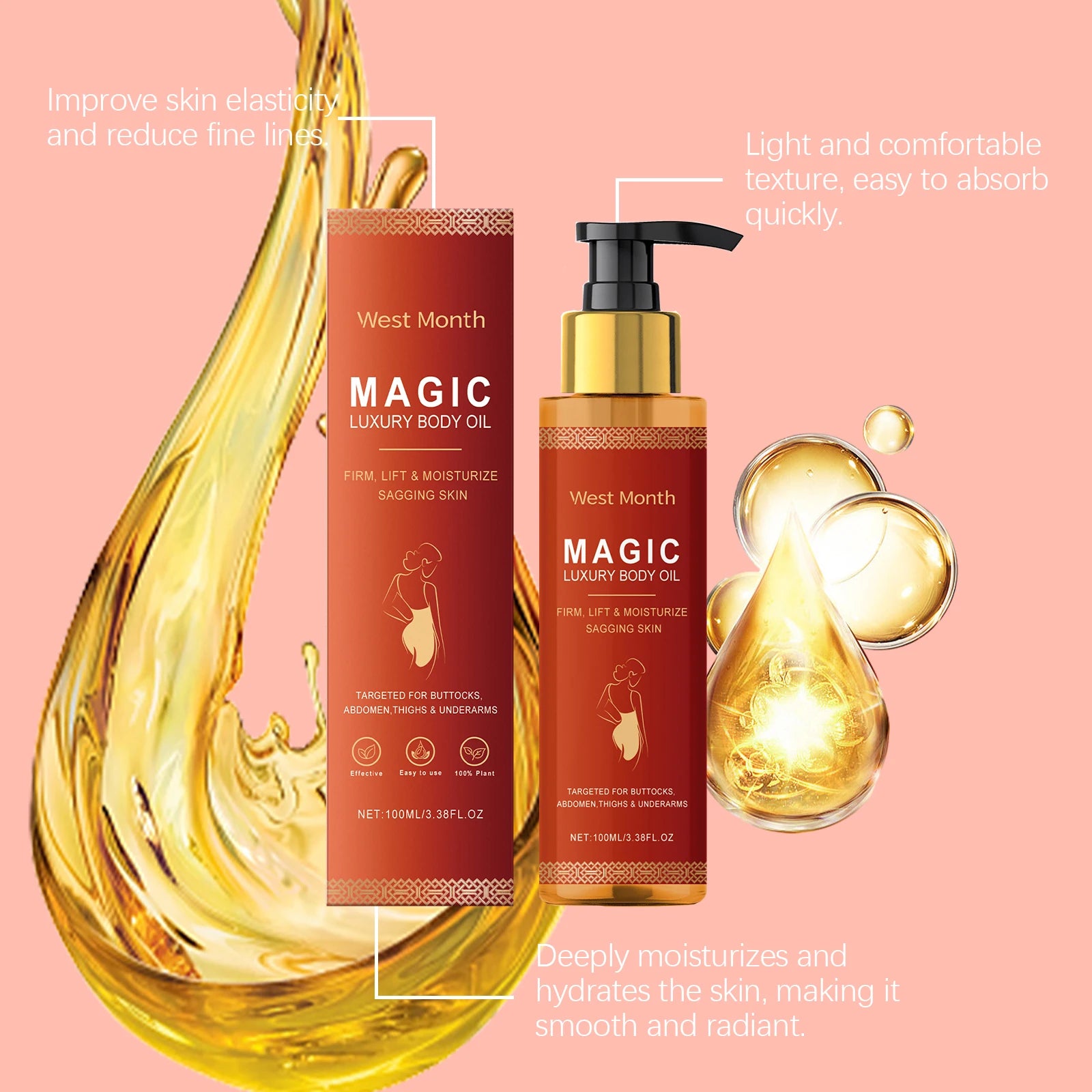 Rose Essential Oil Firming Body Oil For Skin Elasticity Daily Nourishing Hydrating Moisturizing