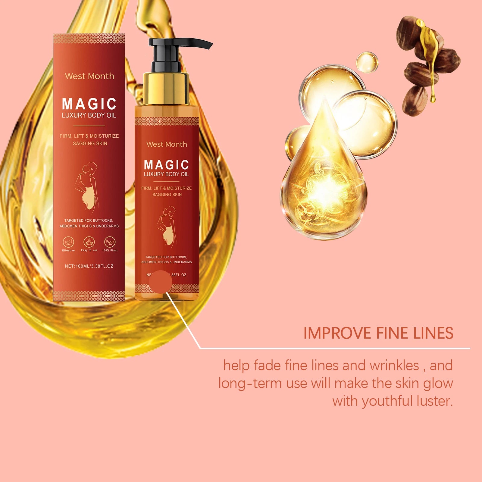 Rose Essential Oil Firming Body Oil For Skin Elasticity Daily Nourishing Hydrating Moisturizing