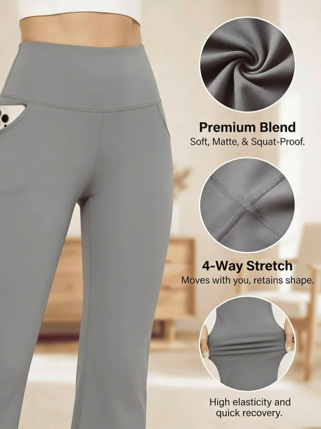 NONECN Women's Wide Leg Yoga Pants With Elastic Waistband