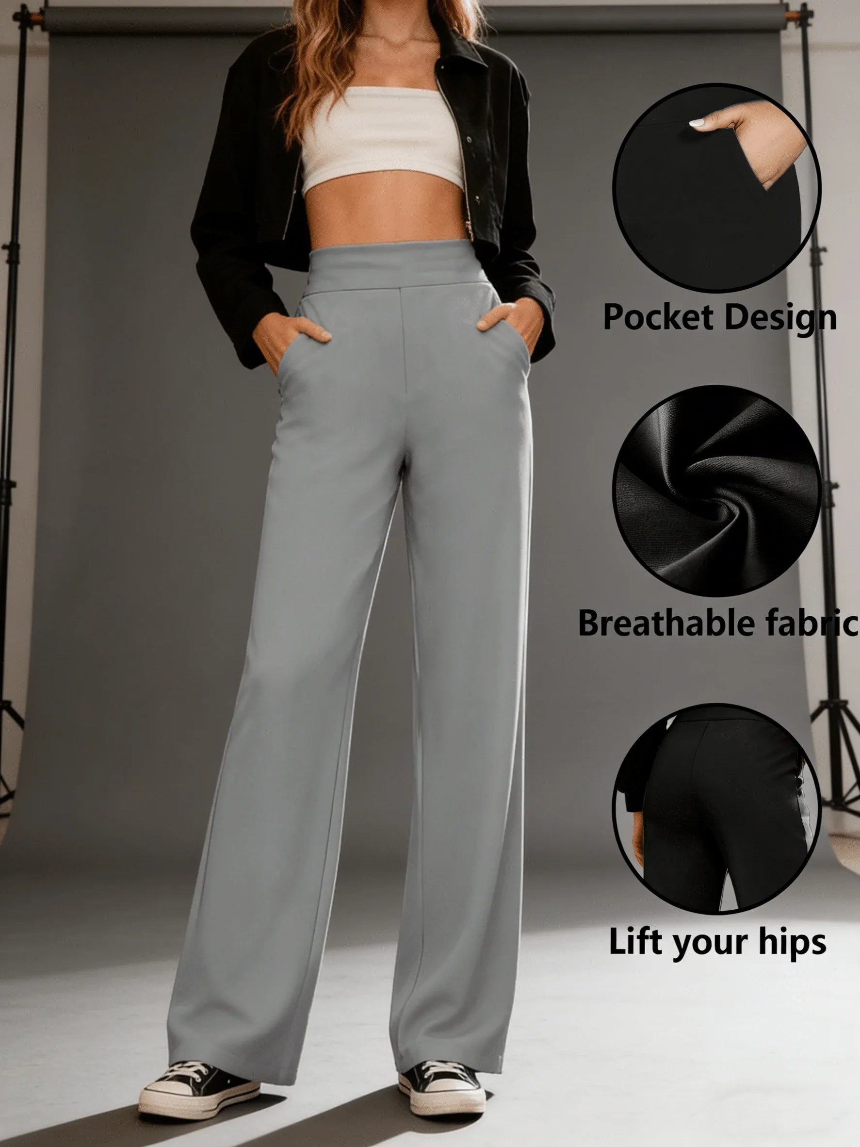 NONECN Women's Wide Leg Yoga Pants With Elastic Waistband