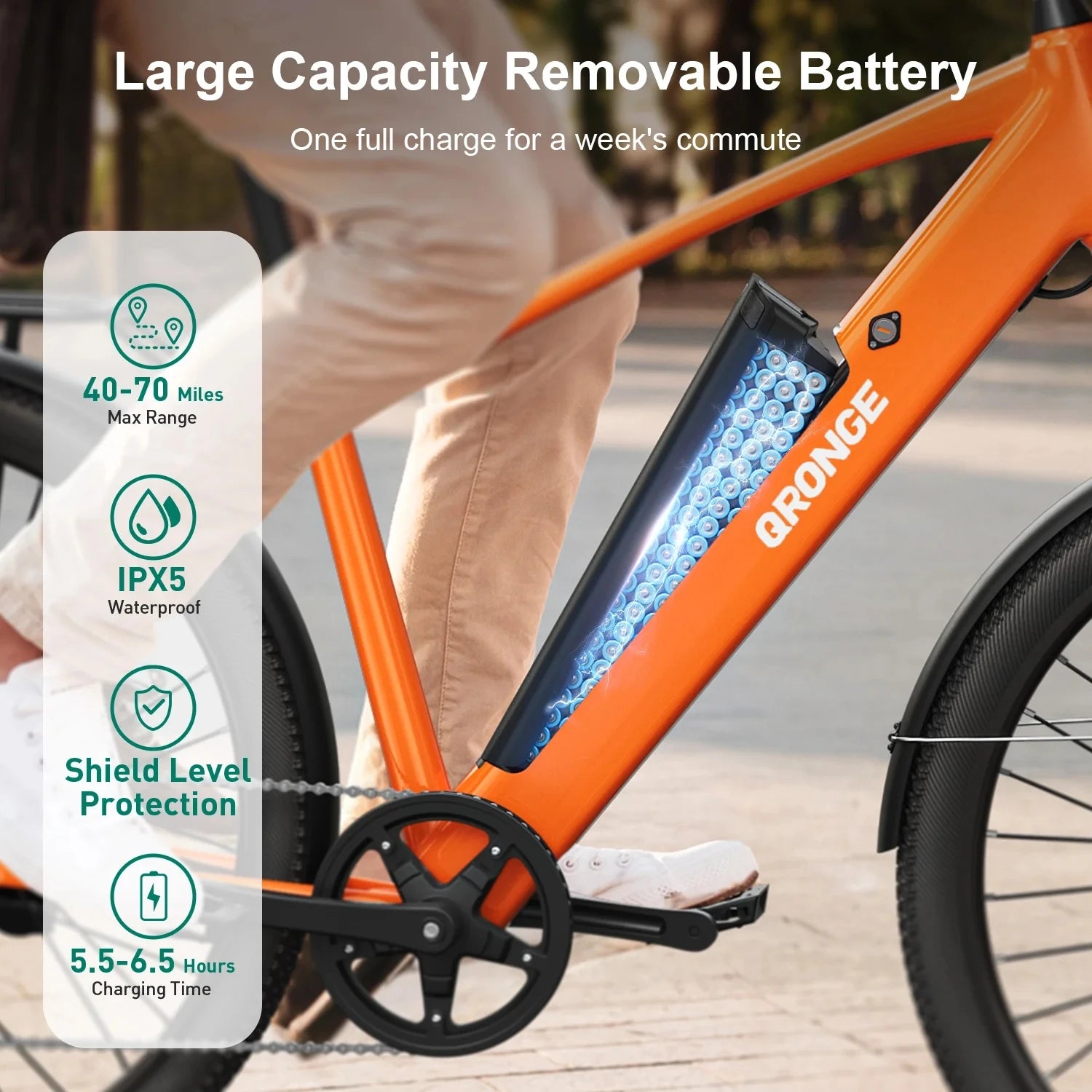 QRONGE 1000W Peak Electric Bike, 70 Mile Range, 7 Speed