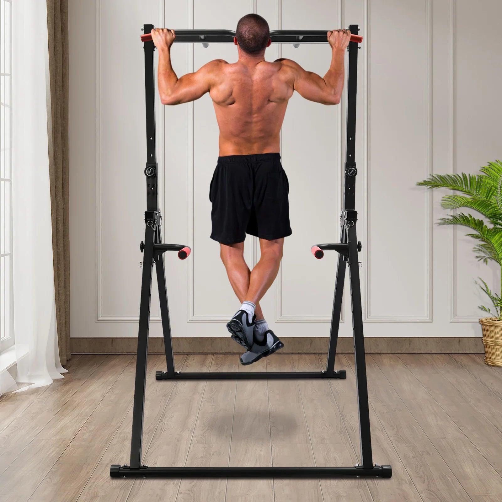 Adjustable Pull Up Bar For Home Gym 440 Lb Capacity Foldable Dip Station With Parallel Bars For Full Body Workout