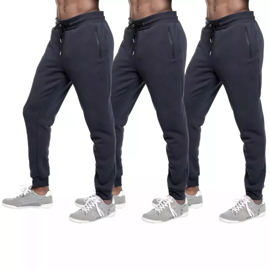 NONECN Men's Fleece Lined Slim Fit Tech Joggers With Zippers