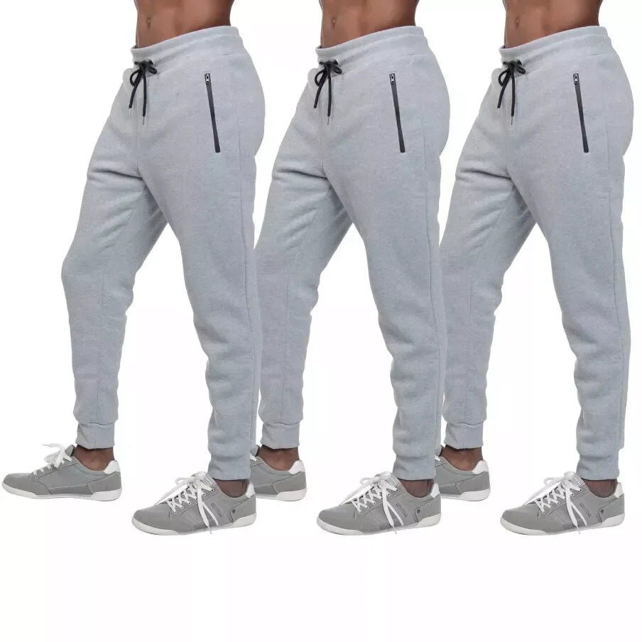 NONECN Men's Fleece Lined Slim Fit Tech Joggers With Zippers