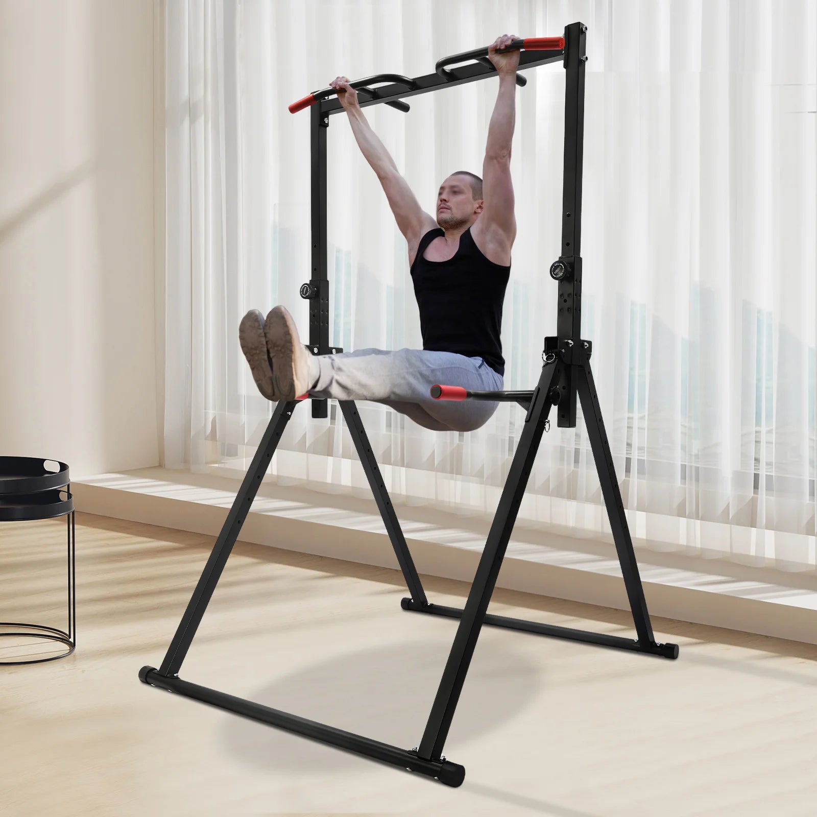 Adjustable Pull Up Bar For Home Gym 440 Lb Capacity Foldable Dip Station With Parallel Bars For Full Body Workout
