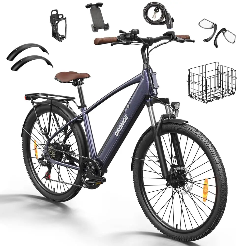 QRONGE 1000W Peak Electric Bike, 70 Mile Range, 7 Speed