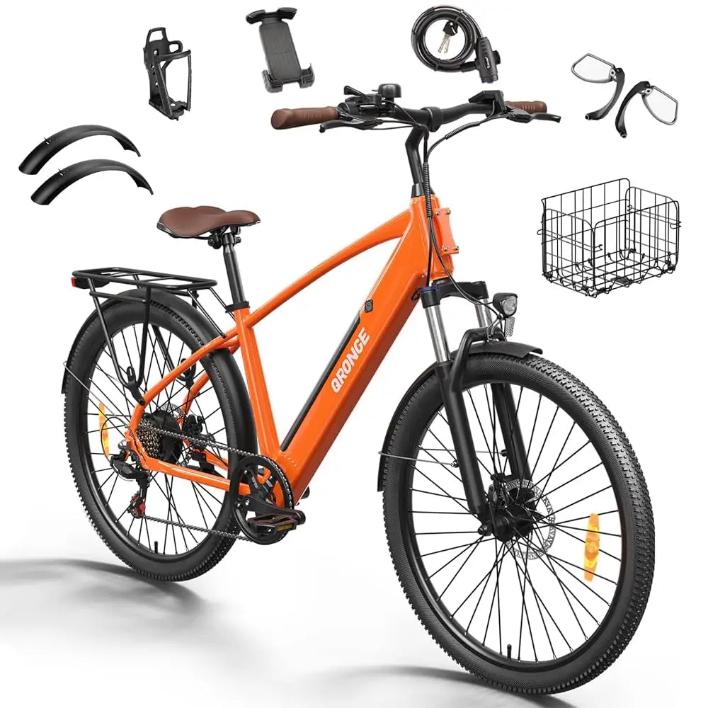QRONGE 1000W Peak Electric Bike, 70 Mile Range, 7 Speed
