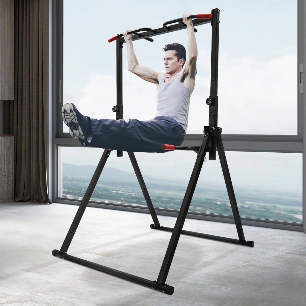 Adjustable Pull Up Bar For Home Gym 440 Lb Capacity Foldable Dip Station With Parallel Bars For Full Body Workout