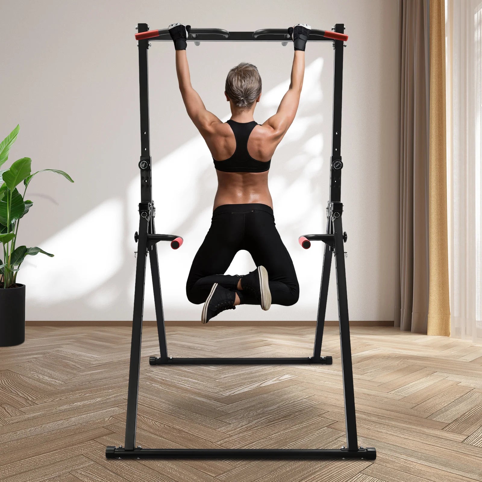 Adjustable Pull Up Bar For Home Gym 440 Lb Capacity Foldable Dip Station With Parallel Bars For Full Body Workout