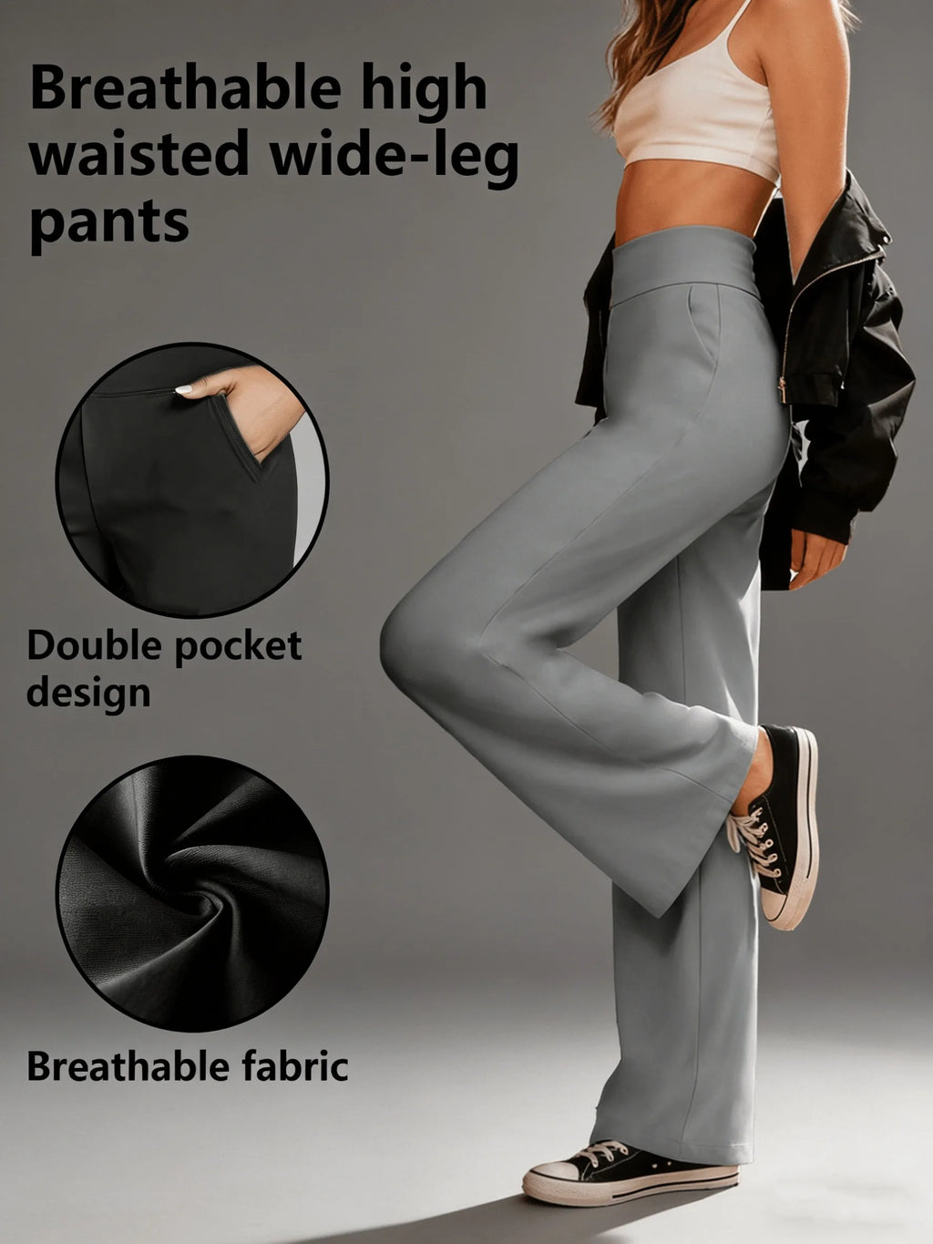 NONECN Women's Wide Leg Yoga Pants With Elastic Waistband