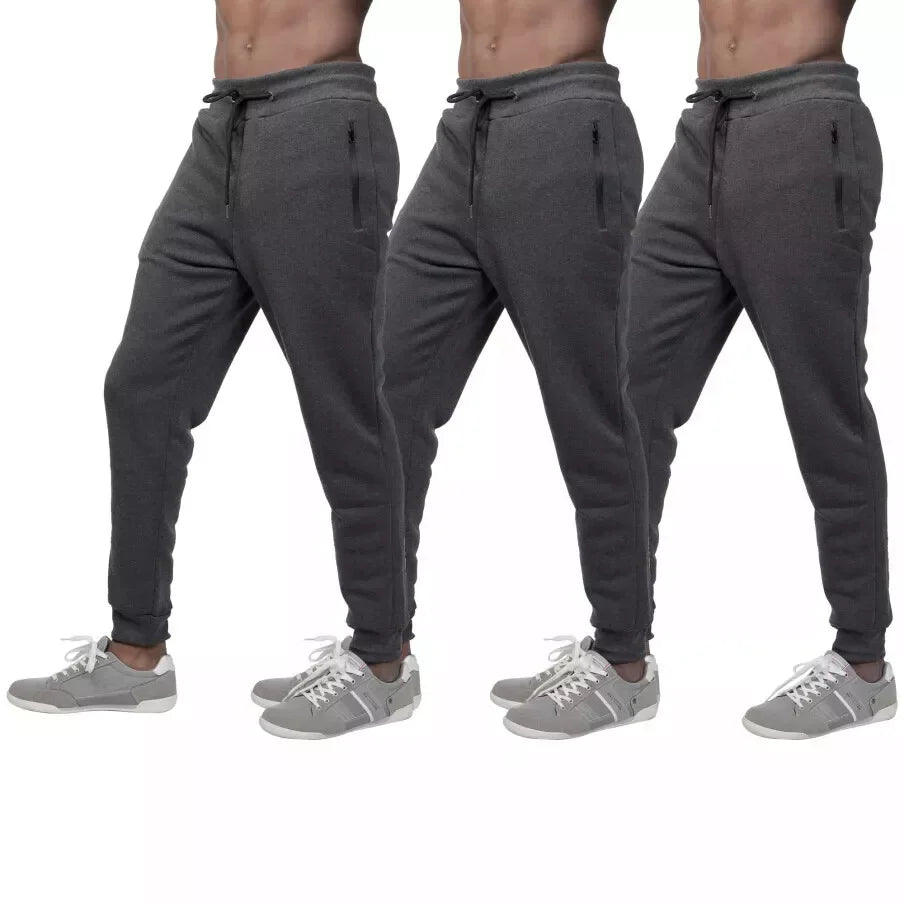 NONECN Men's Fleece Lined Slim Fit Tech Joggers With Zippers