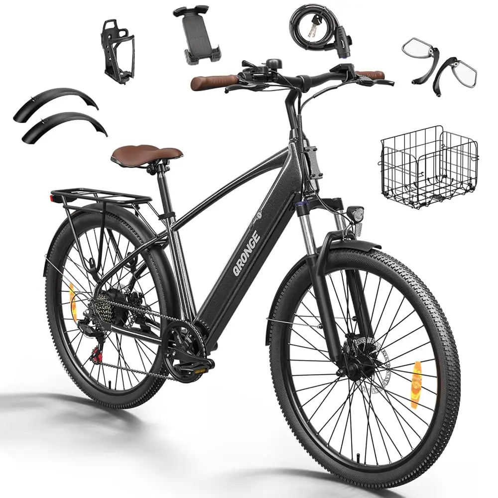 QRONGE 1000W Peak Electric Bike, 70 Mile Range, 7 Speed