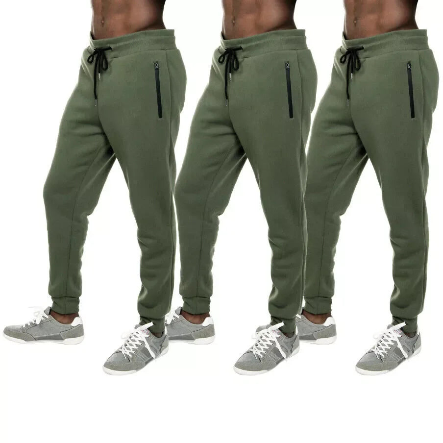 NONECN Men's Fleece Lined Slim Fit Tech Joggers With Zippers