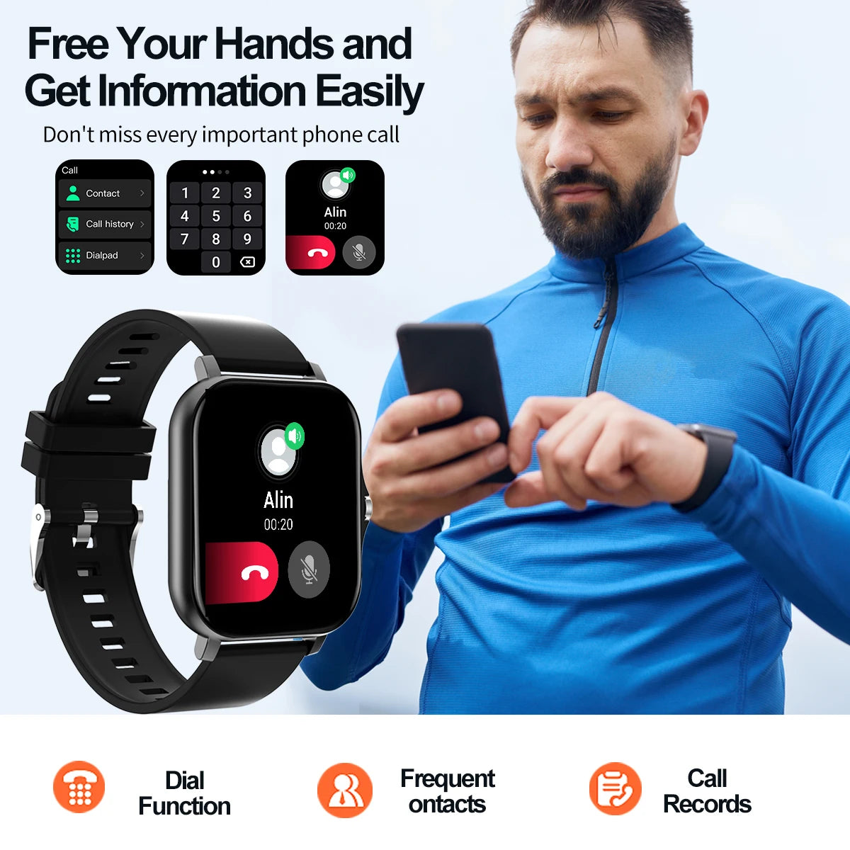 Smartwatch With Call Answer, Call Rejection, Android Iphone Compatible