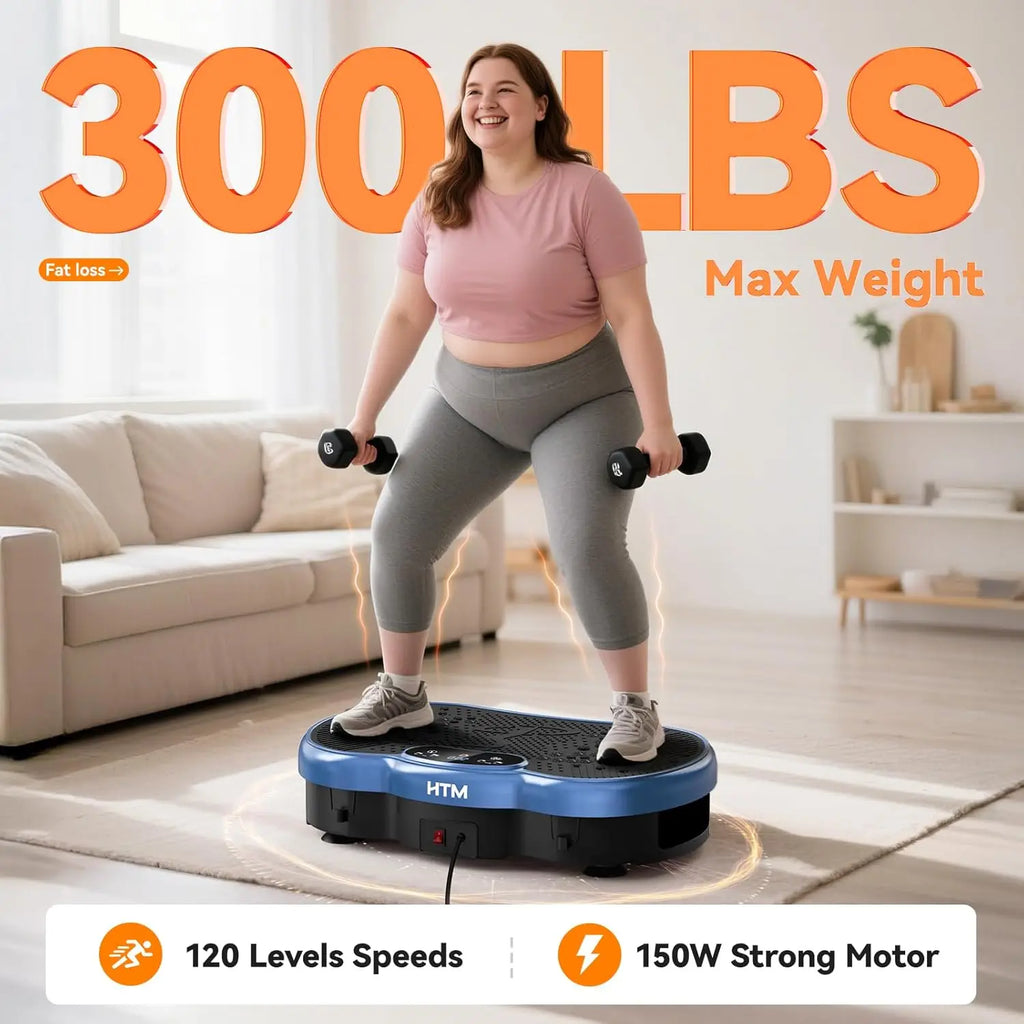 HTMM Fitness Vibration Plate Whole Body Exercise Machine With 120 Speed Levels Calorie Tracking Fat Burning Home Gym