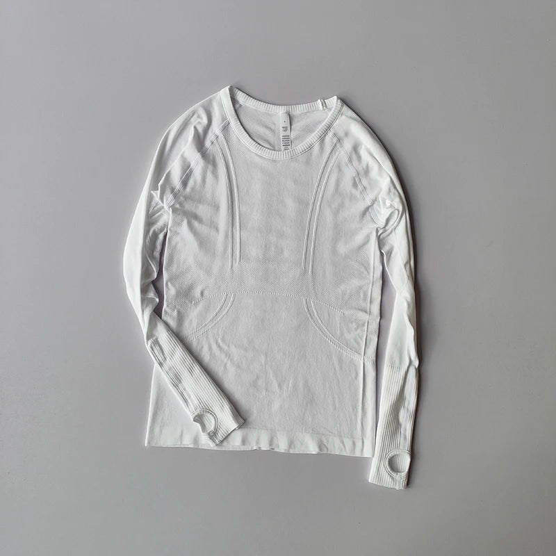 Women's Yoga Top Round Neck Seamless Long Sleeve Shirt