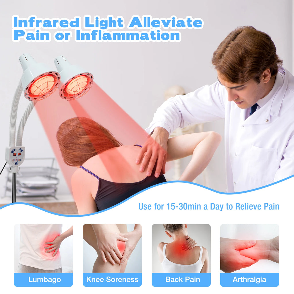 275W Two-Headed Infrared Heat Lamp With Adjustable Timer Rotatable