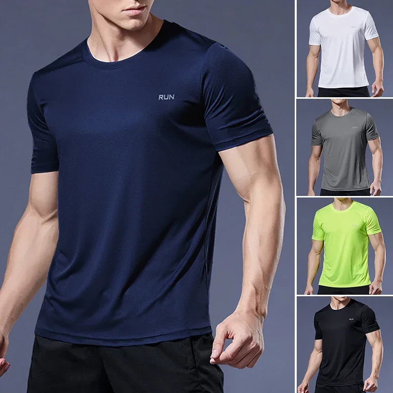 Men's Summer Breathable Elastic Ice Silk T Shirt Quick Dry