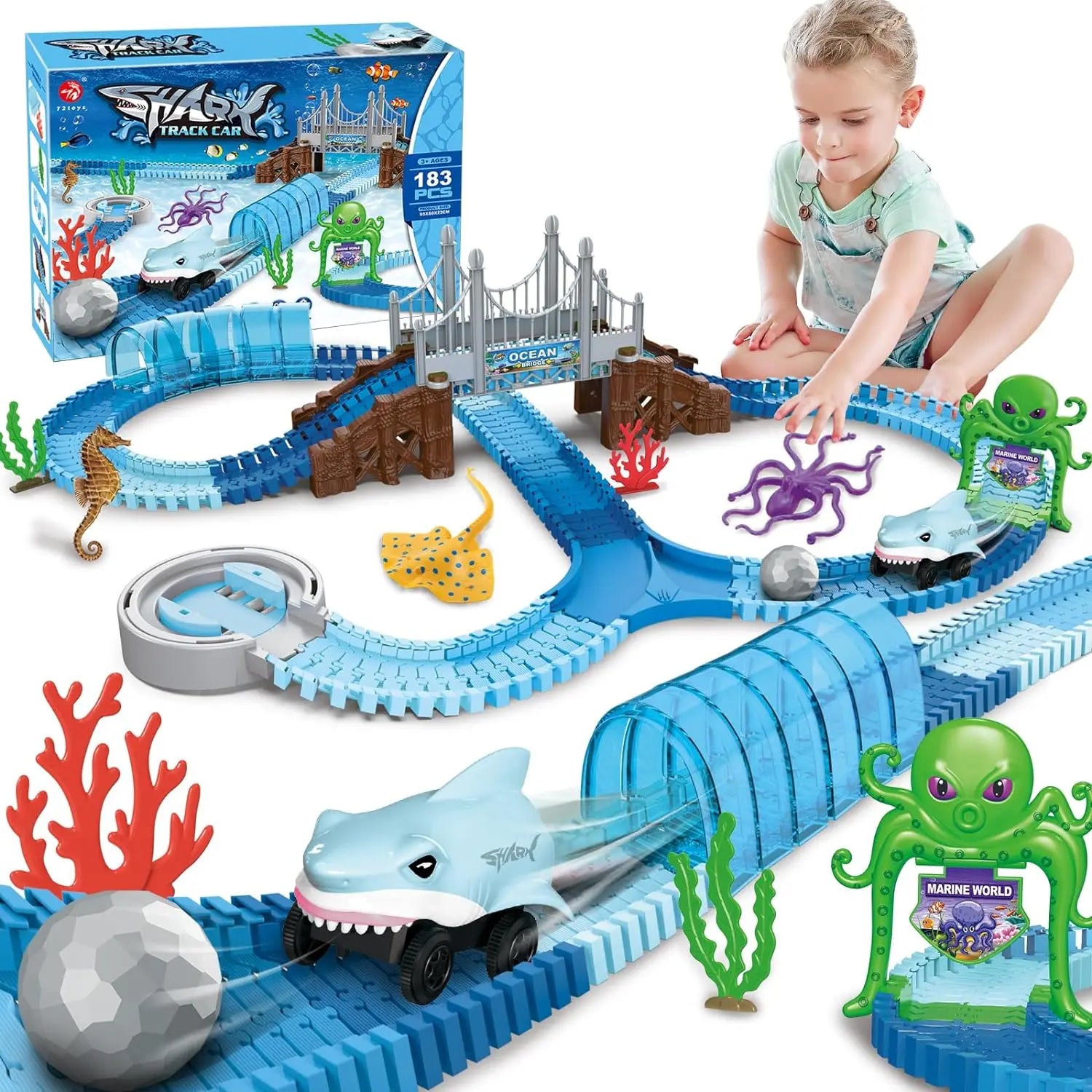 VATOS Shark Racing Car Toy Oceanic Track Set For Kids