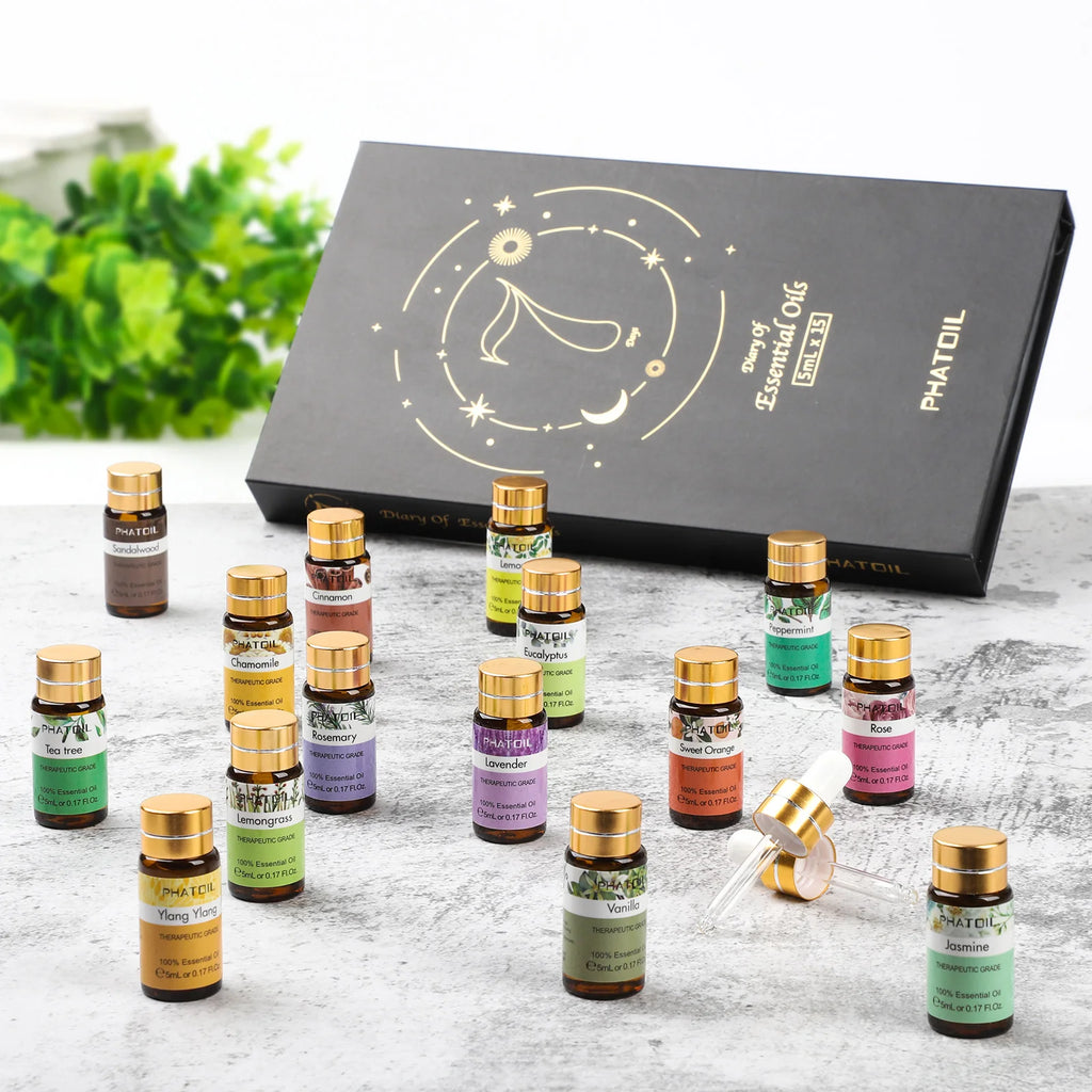 PHATOILE 15Pcs Essential Oils Gift Set Natural Plant Aroma Diffuser