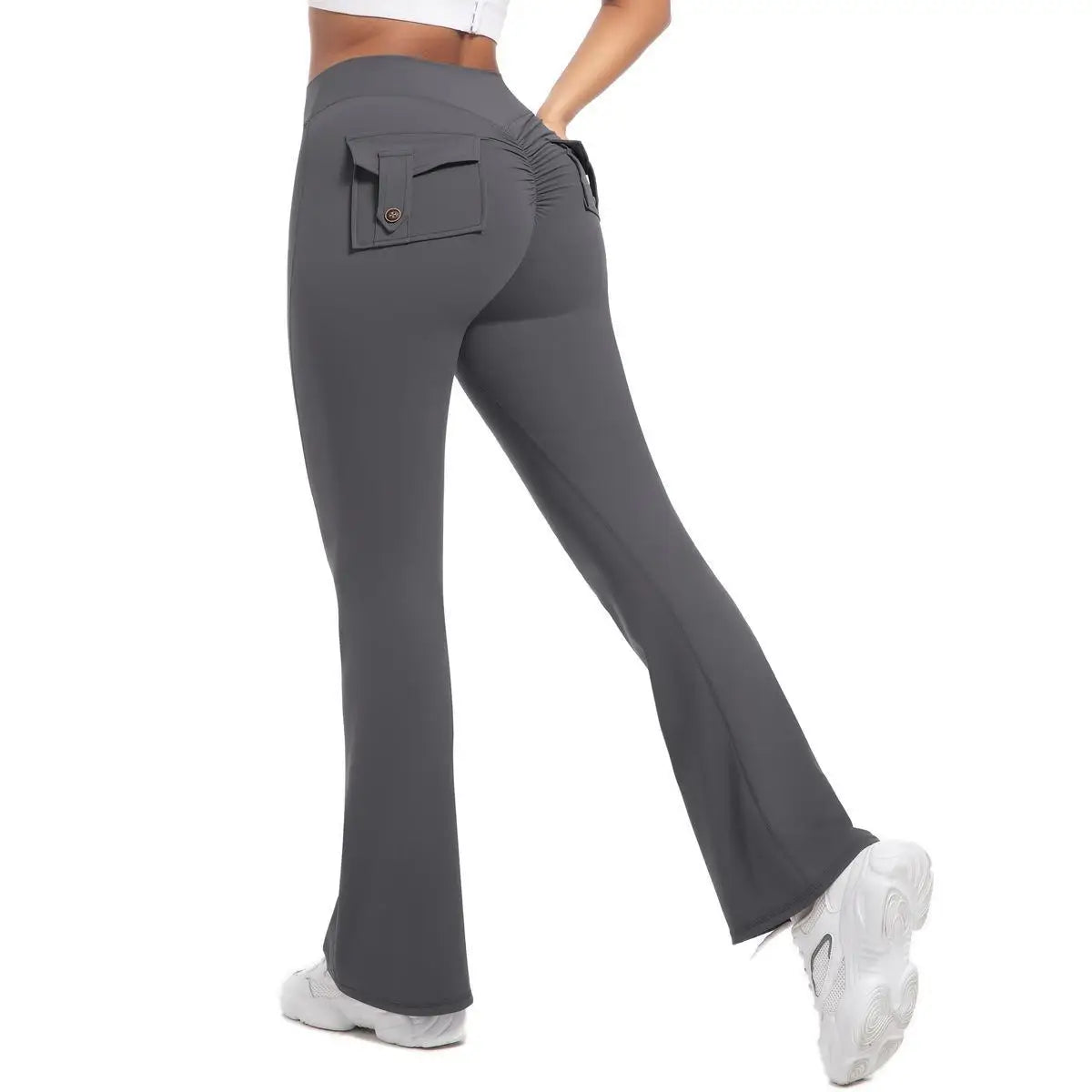 Women's Yoga Flare Trousers High Waist Wide Leg With Pockets