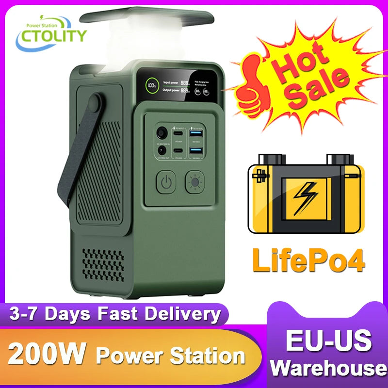 CTOLITY 200W Portable Power Station 192Wh Lifepo4