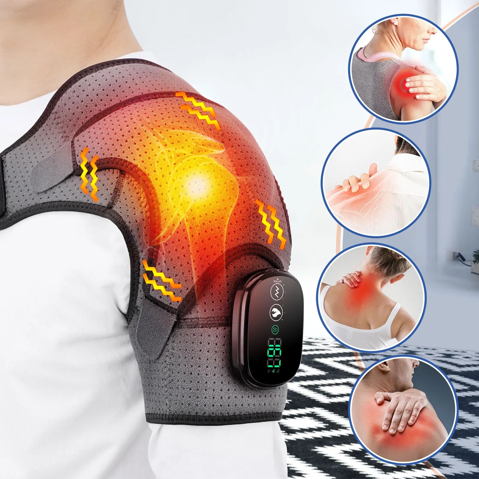 Rechargeable Electric Heating Shoulder Massage Belt Vibration Pad Muscle Relax Shoulder Support Brace Belt
