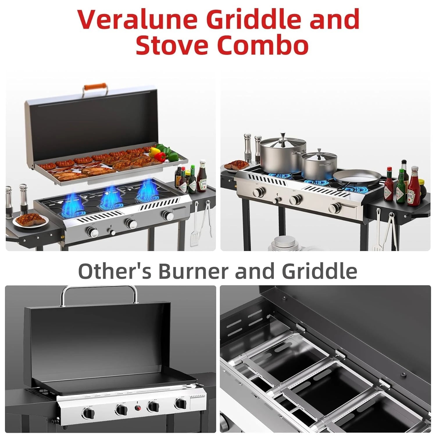 Flat Top Griddle Grill With Auto Ignition Propane 3 Burners