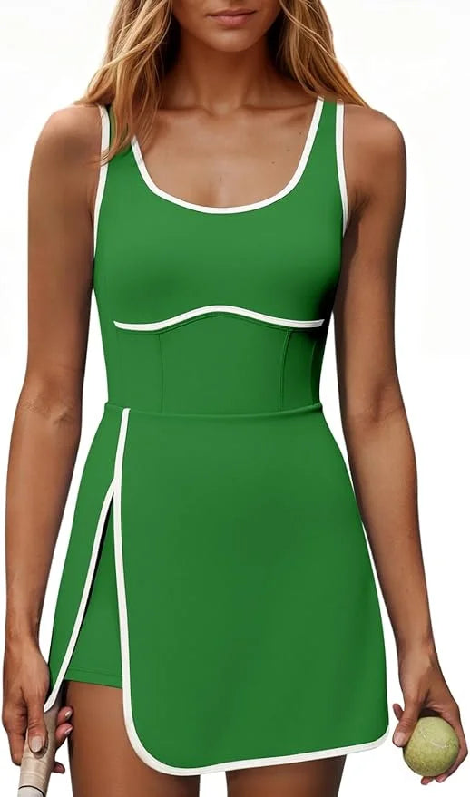 Fisoew Womens Workout Dress With Built-In Bra And Shorts Pockets