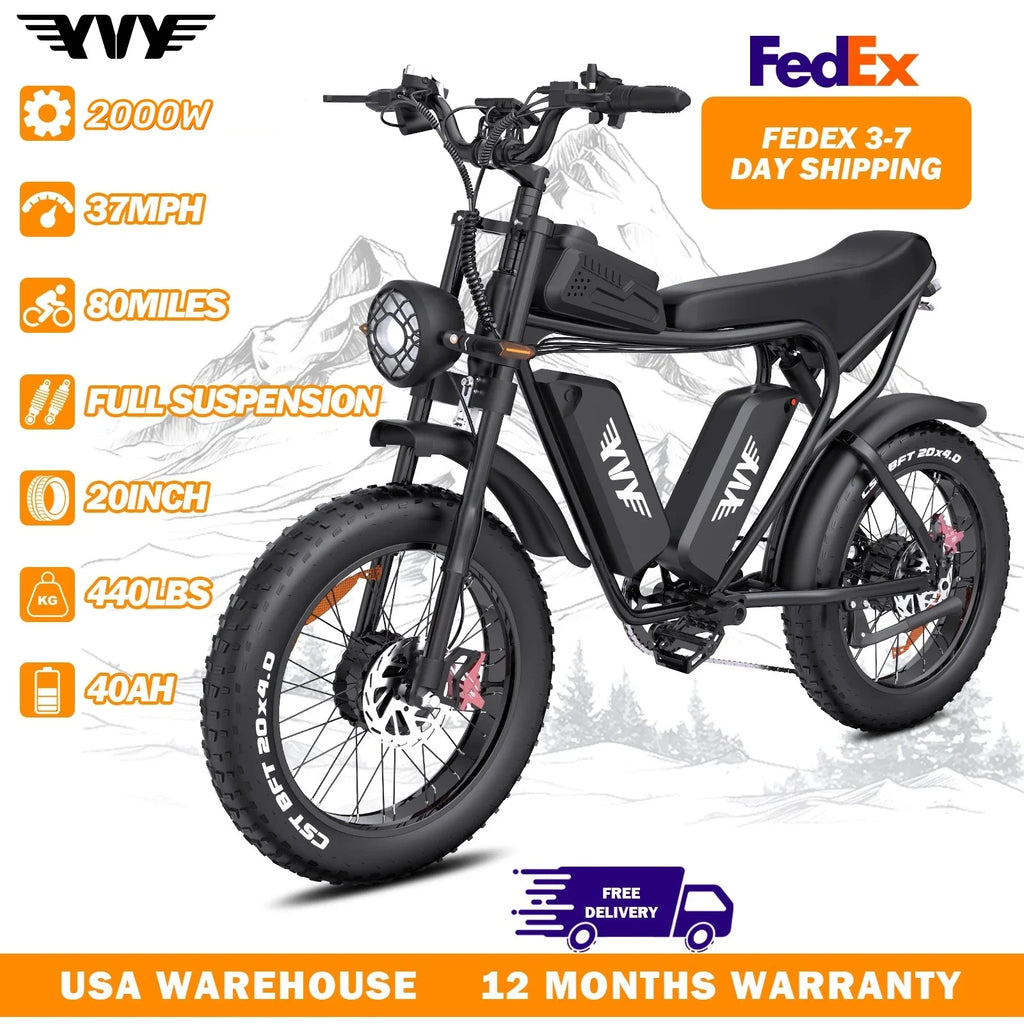 YVY K20 1500W Electric Bike for Adults Fat Tire Range