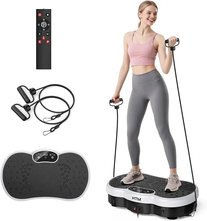 HTMM Fitness Vibration Plate Whole Body Exercise Machine With 120 Speed Levels Calorie Tracking Fat Burning Home Gym