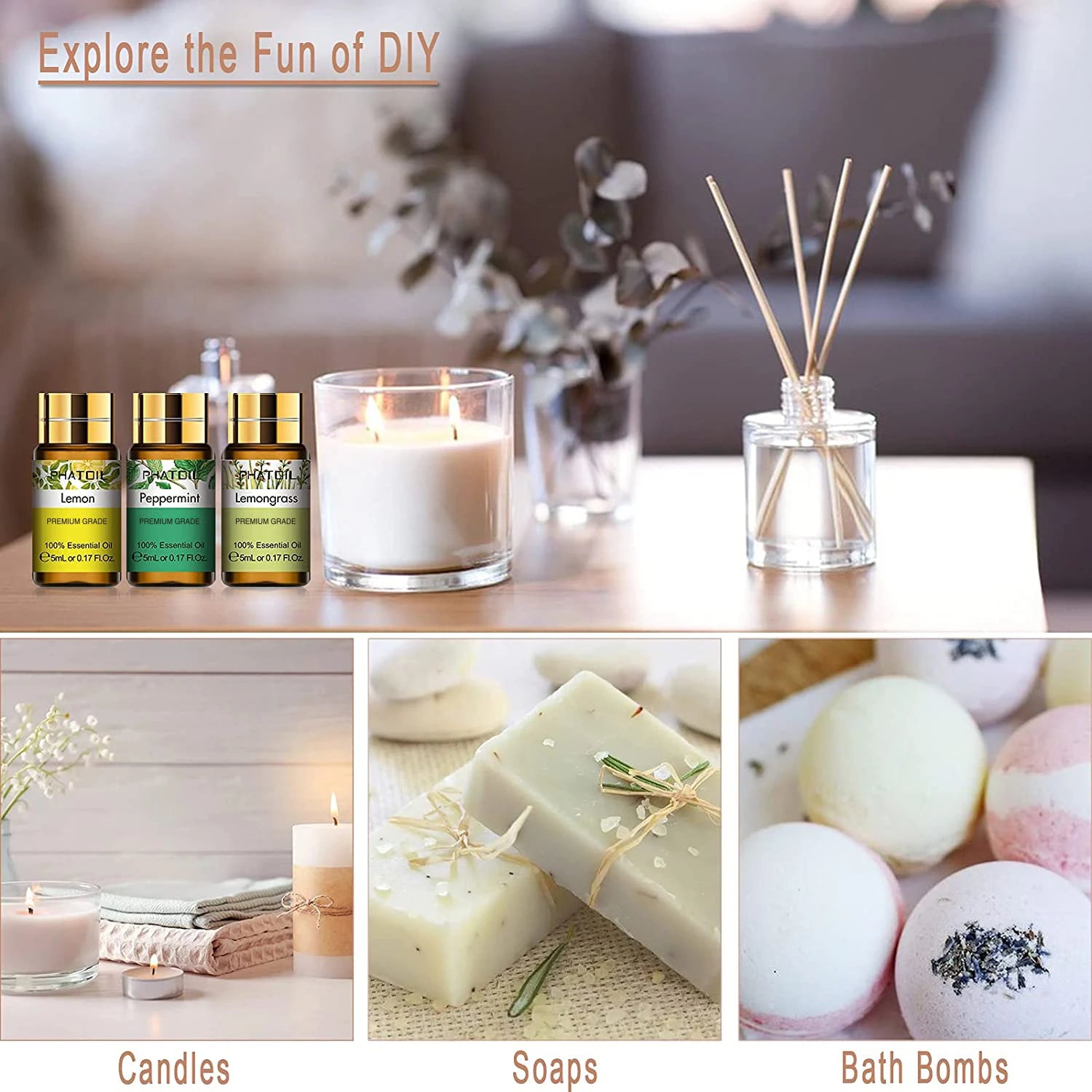 PHATOIL 12Pc Gift Box Pure Essential Oils Set For Diffusers
