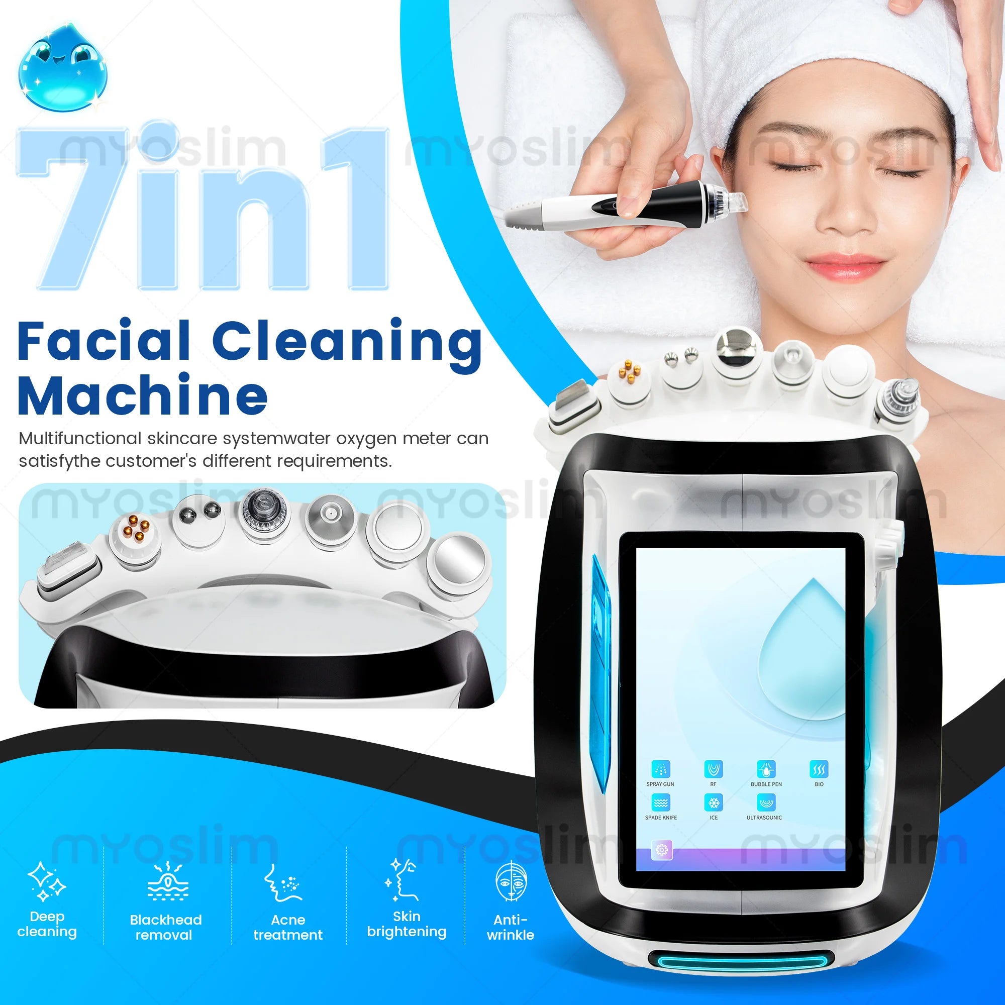 Ice Blue 7 in 1 Hydrodermabrasion Machine Oxygen Jet Aqua Peeling Small Bubble System for Deep Cleaning and Skin Rejuvenation