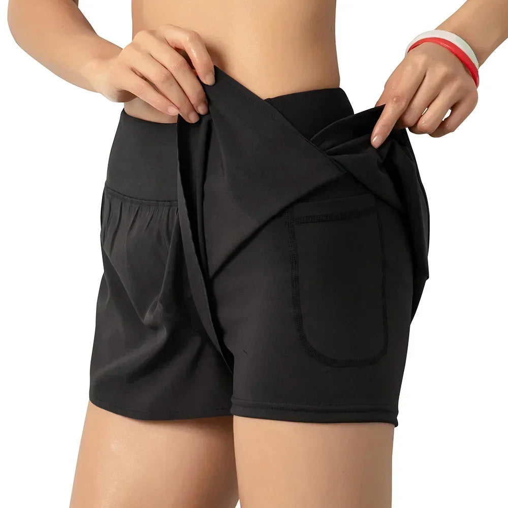 Women Running Shorts Two In One With Pocket And Wide Waistband