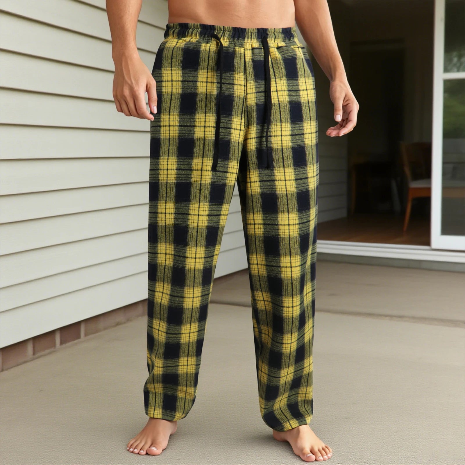 NONECN Men's Checkered Lounge Pants With Adjustable Drawstring Waistband Everyday