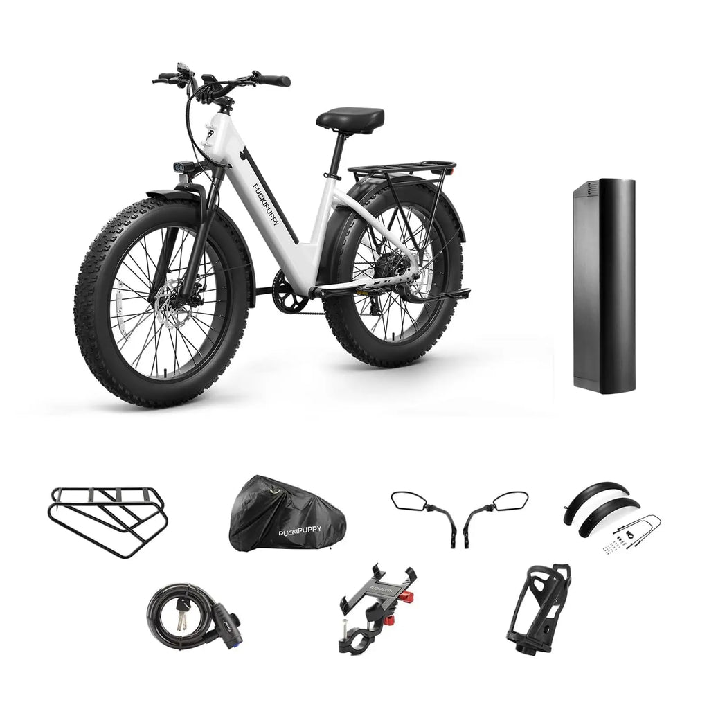 PUCKIPUPPY Samoyed Electric Bike 960W Peak 28MPH Fat Tire Warranty