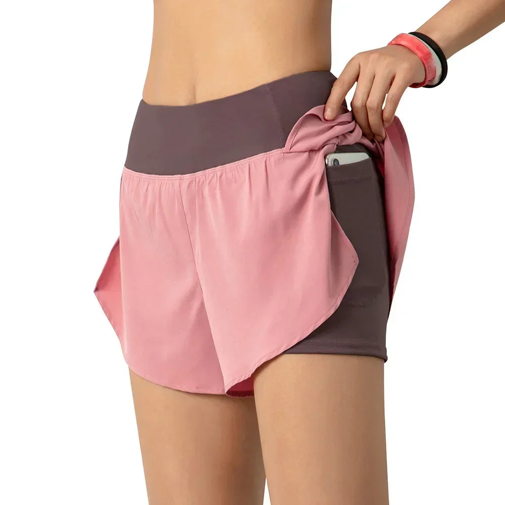 Women Running Shorts Two In One With Pocket And Wide Waistband