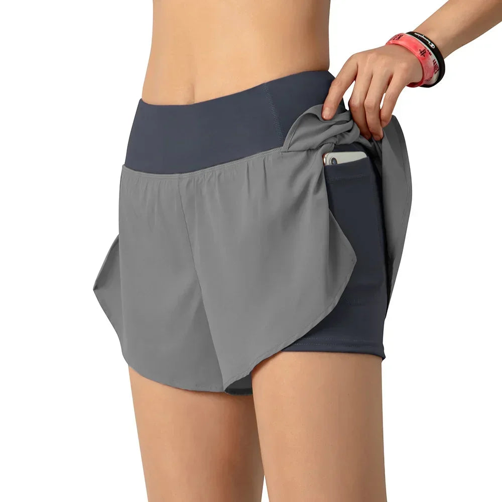 Women Running Shorts Two In One With Pocket And Wide Waistband