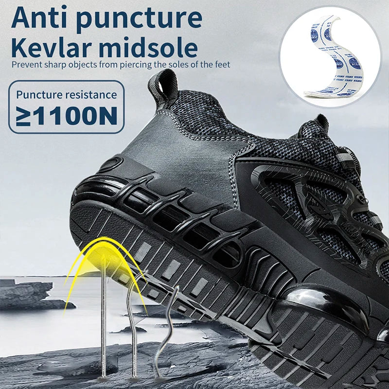 Men's Slack-Stab-Proof Work Shoes With Elastic Buttons And Lace-Up SafetyCompliance