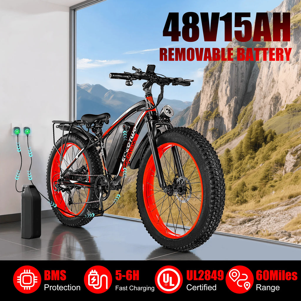EOEOTWO 1500W Electric Fat Tire Mountain Ebike UL2849 48V 15Ah