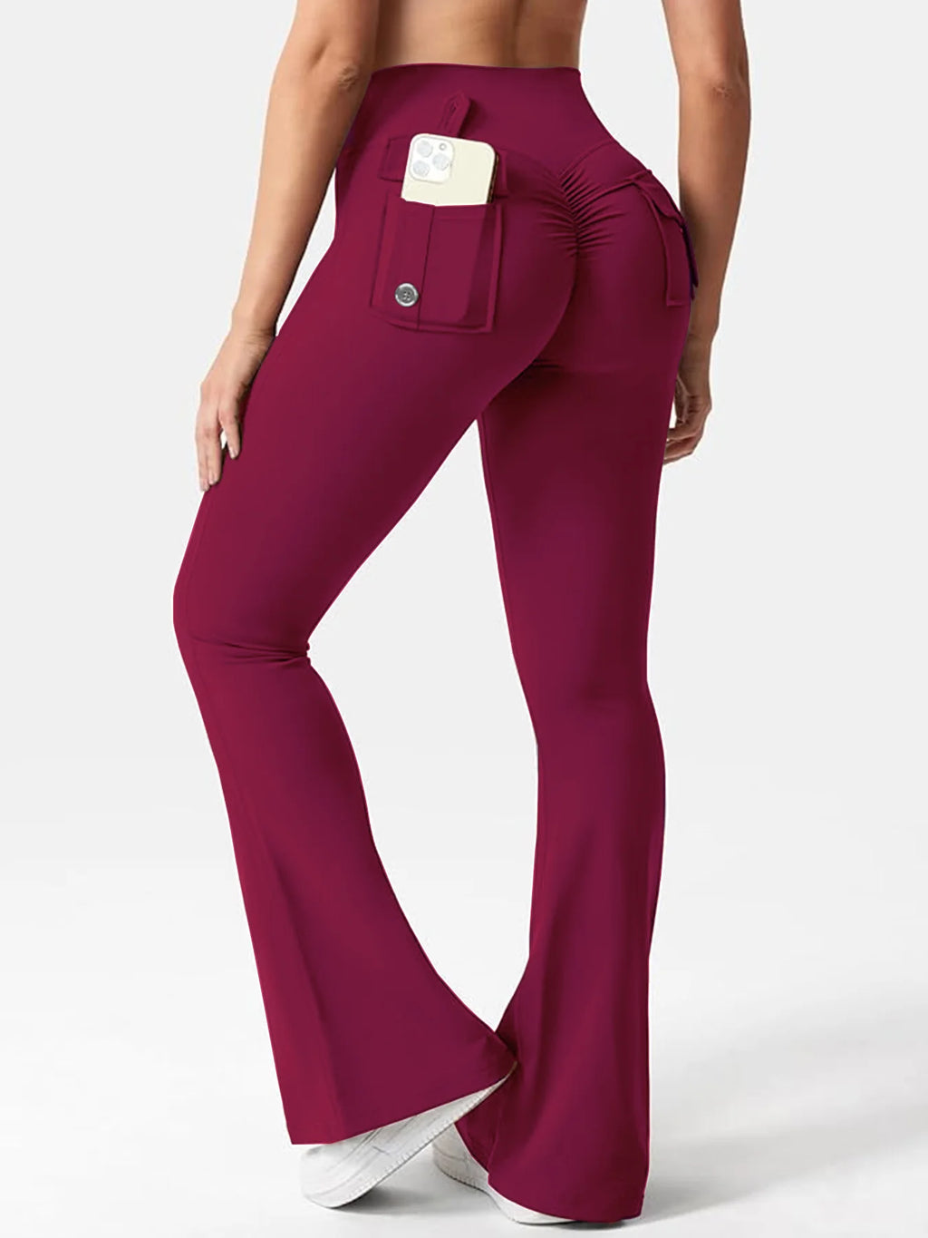 Women Cargo Pocket Yoga Pants High Waist Running Tights