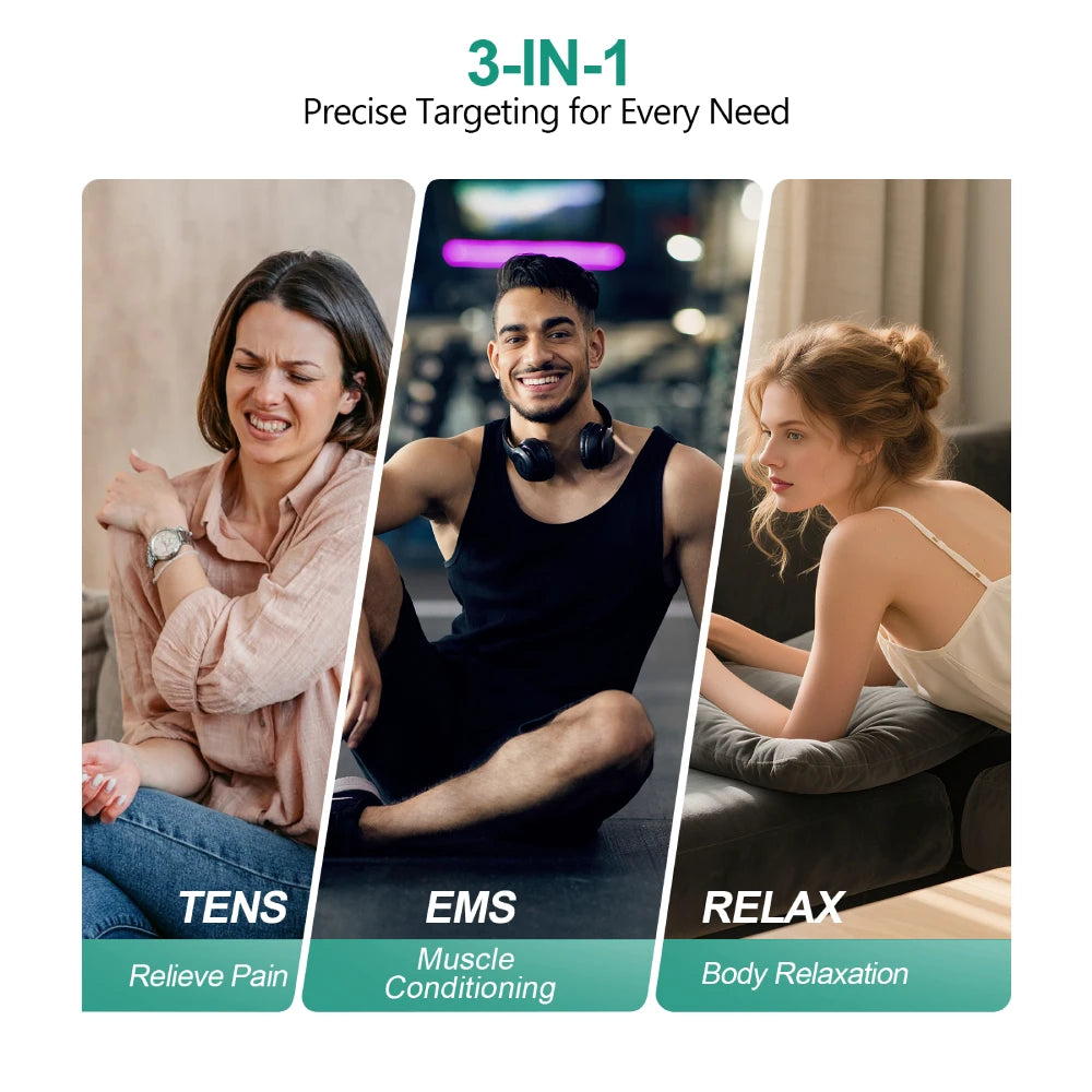 3-in-1 TENS EMS Wireless Dual Channel Muscle Stimulator App Control
