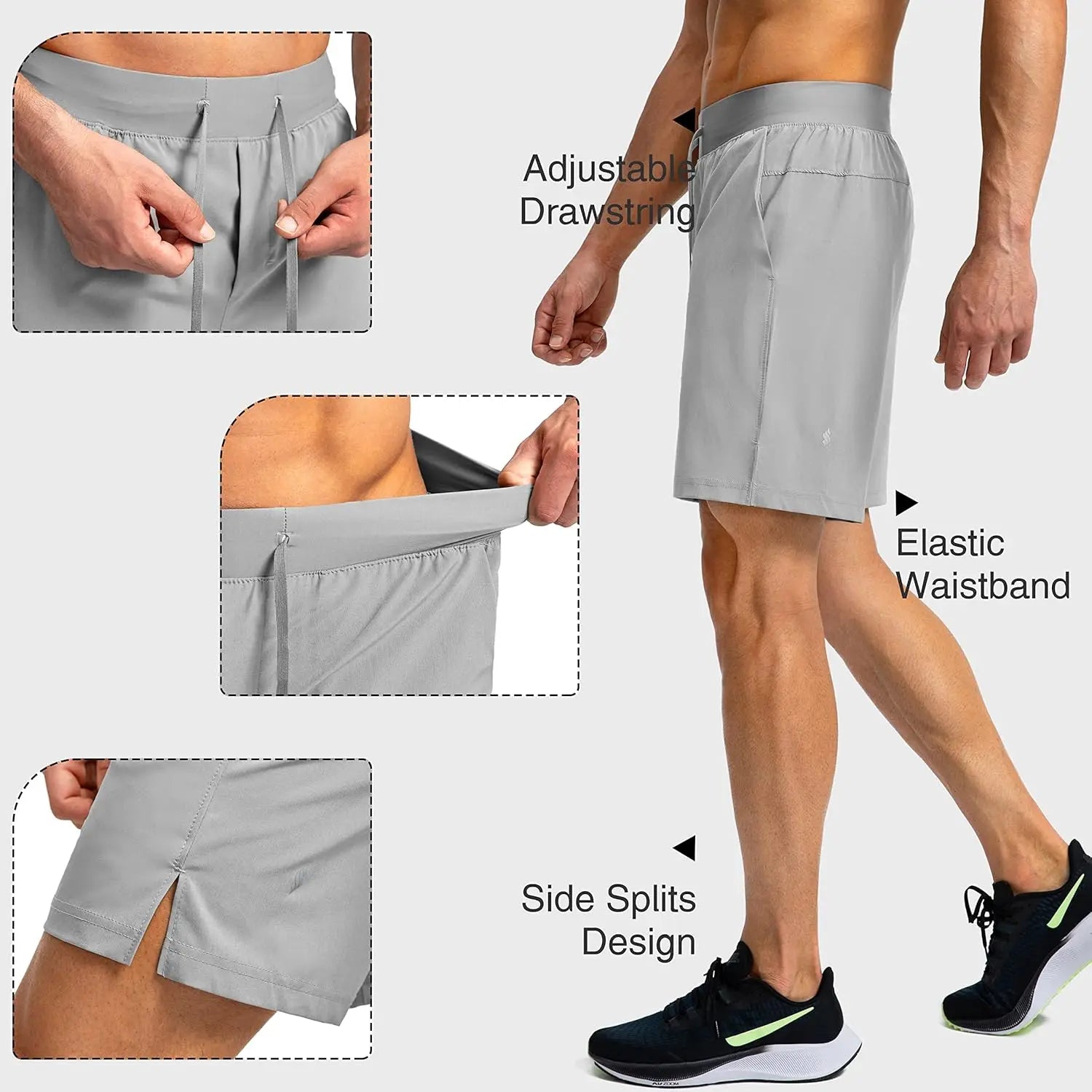 Men's Quick Dry Athletic Shorts With Zipper Pockets Lightweight Gym