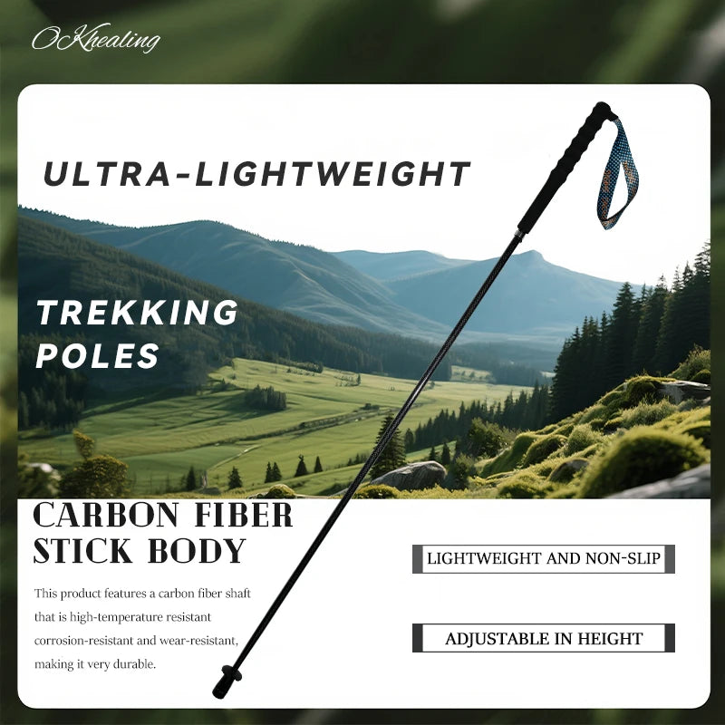 OKHEALINGCN Carbon Fiber Collapsible Telescopic Trekking Poles