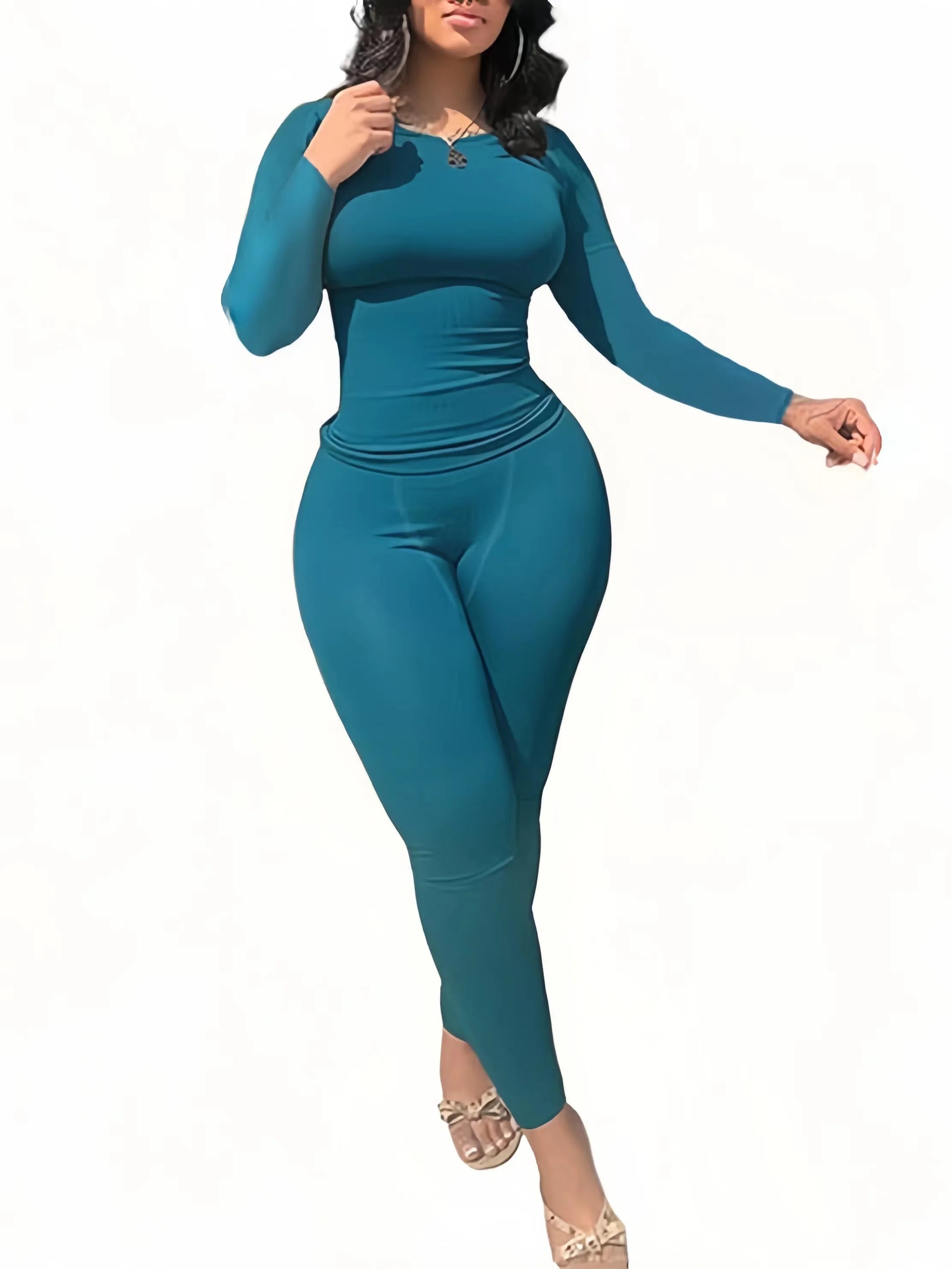 Women Long Sleeve Leggings Set Yoga Exercise Wear 2 Piece Polyester Spandex Breathable Quick Dry