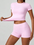 Women Short Sleeve High Waist Tummy Control Butt Lifting Set