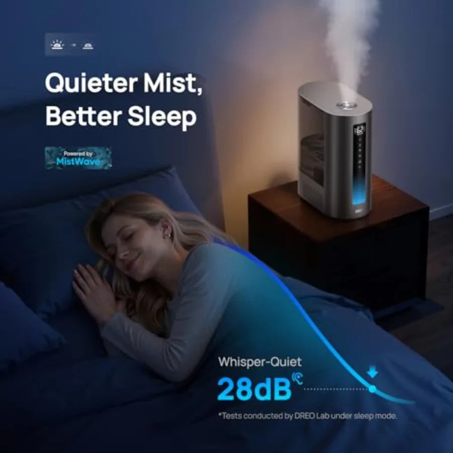 6L Bedroom Humidifier for Large Rooms: Warm Cool Mist, Quiet 60Hr Runtime, Smart Humidity Sensor, Indicator Light, 12H Timer, G